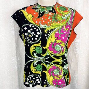 Gianni Versace vintage sarong silk cap sleeve blouse Italian designer IT42 90s